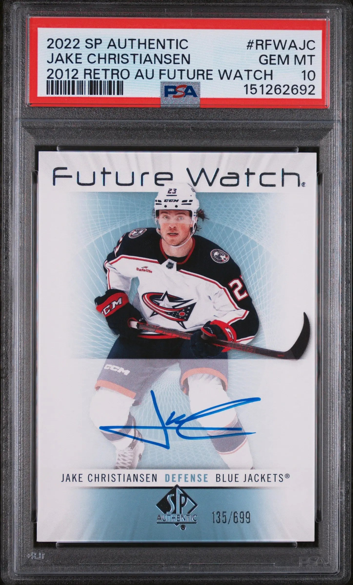 2022 SP Authentic 2012-2013 Retro Autograph Future Watch Jake Christiansen #RFWAJC 135/699 PSA 10 