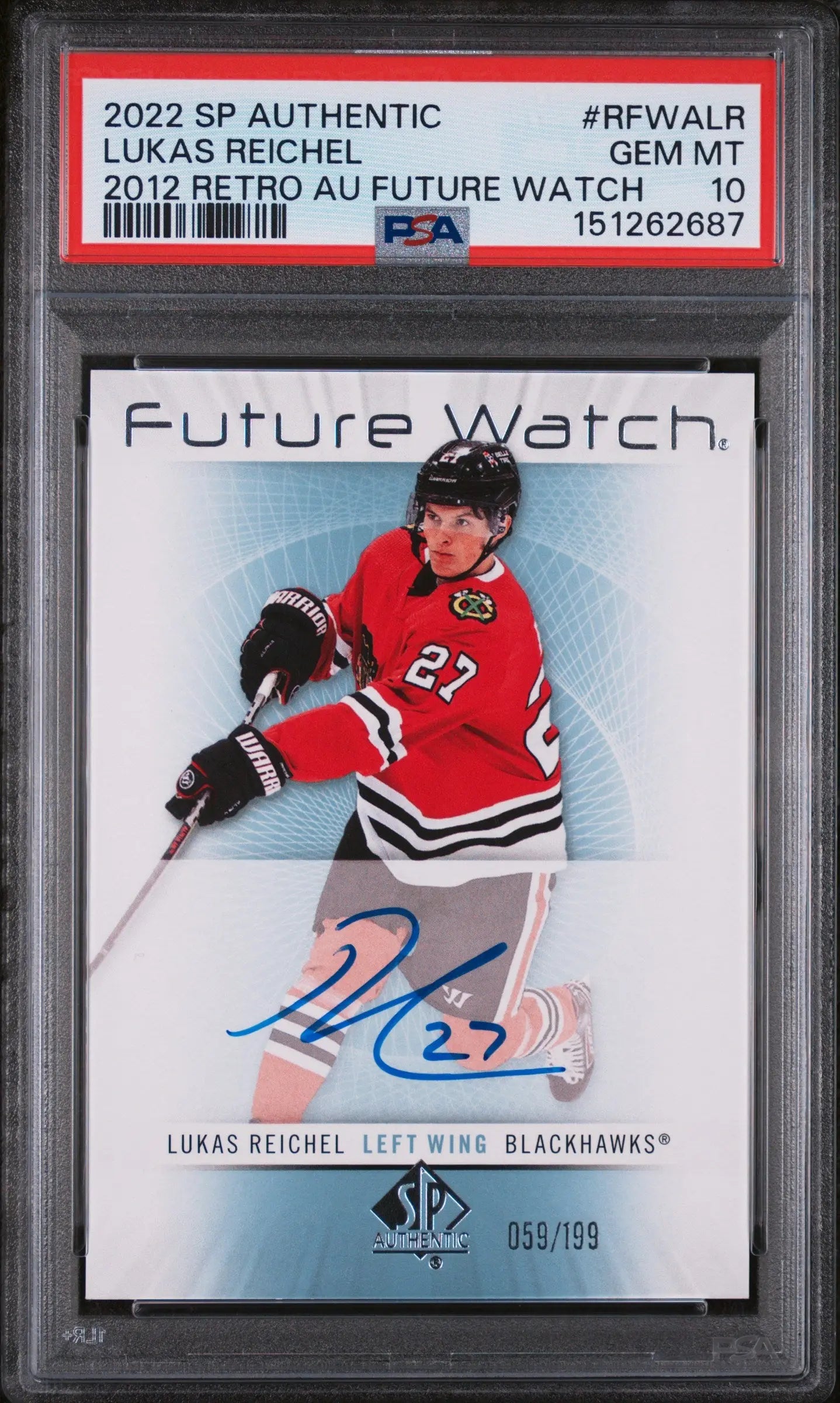 2022 SP Authentic 2012-2013 Retro Autograph Future Watch Lukas Reichel #RFWALR 059/199 PSA 10 
