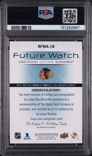 2022 SP Authentic 2012-2013 Retro Autograph Future Watch Lukas Reichel #RFWALR 059/199 PSA 10 