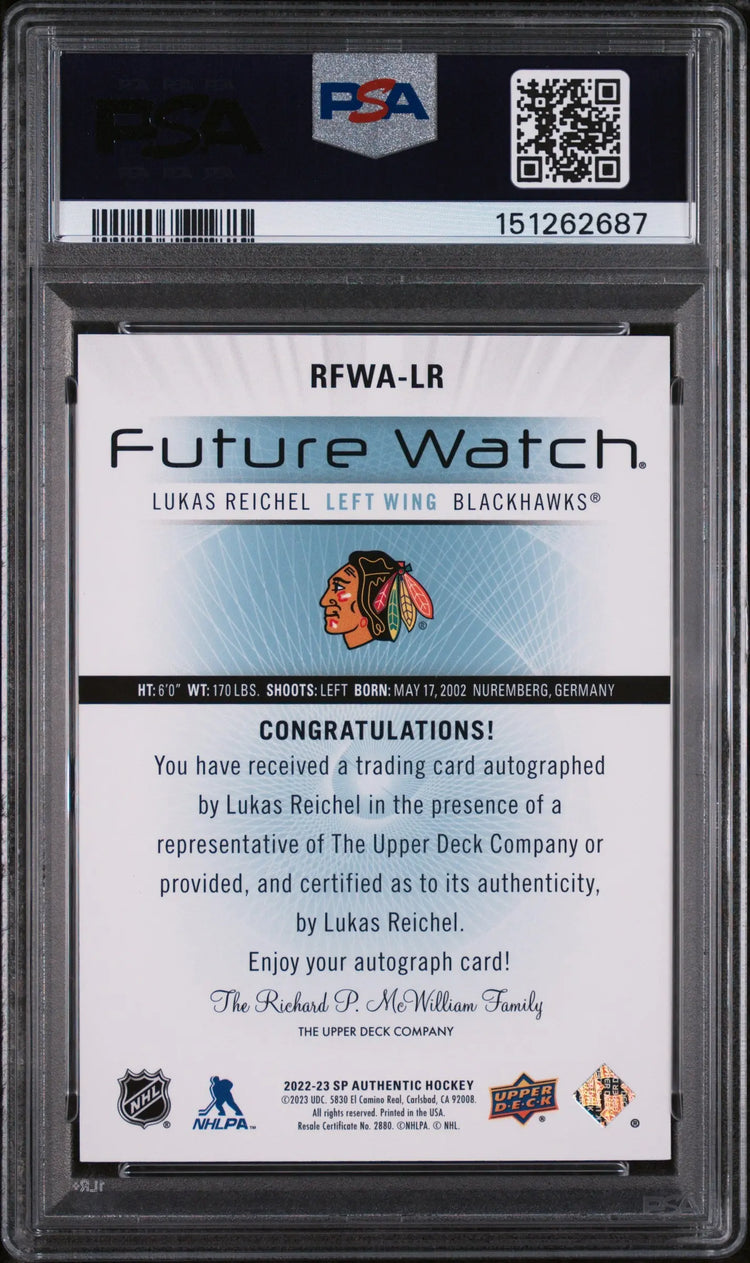 2022 SP Authentic 2012-2013 Retro Autograph Future Watch Lukas Reichel #RFWALR 059/199 PSA 10 