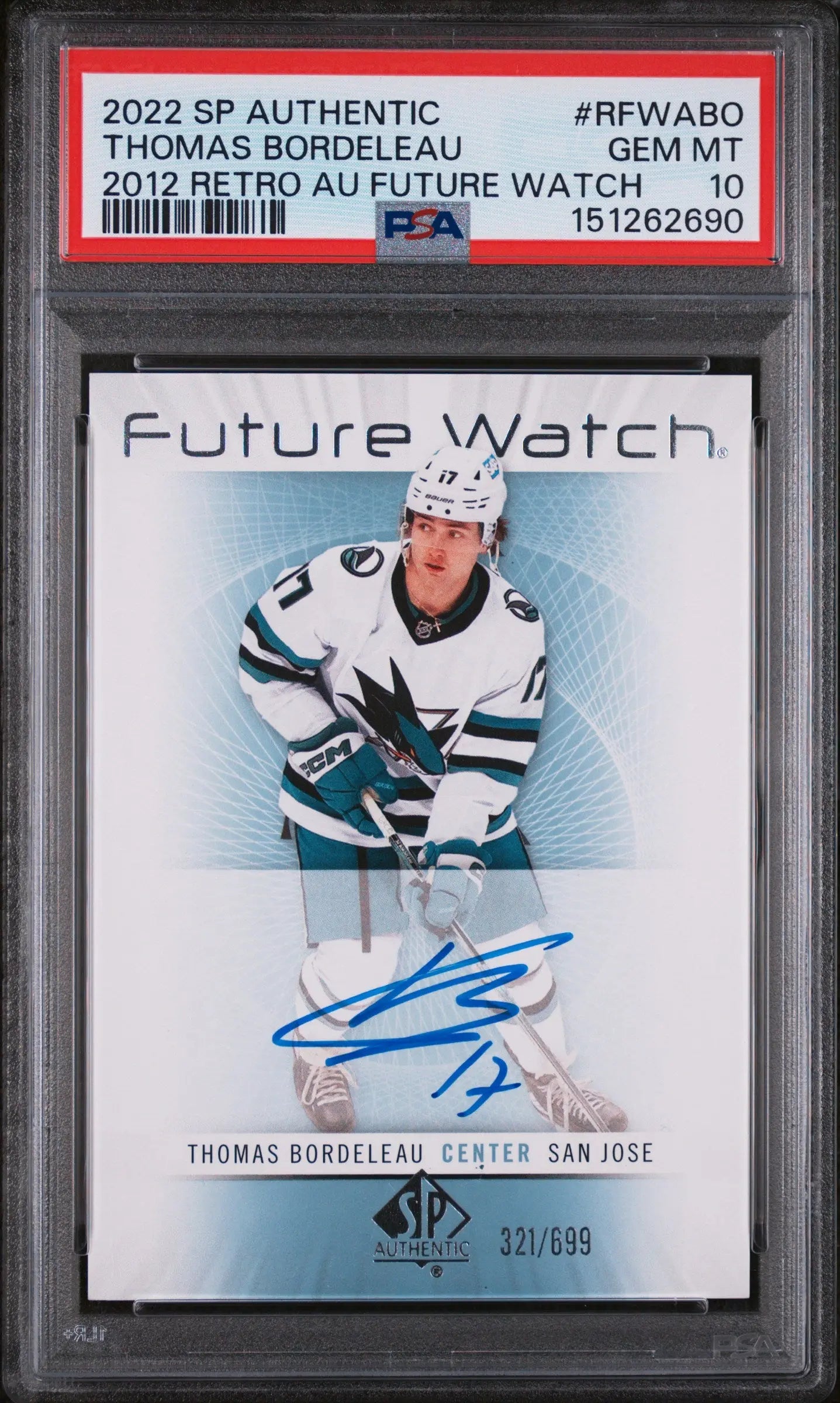 2022 SP Authentic 2012-2013 Retro Autograph Future Watch Thomas Bordeleau #RFWABO 321/699 PSA 10 