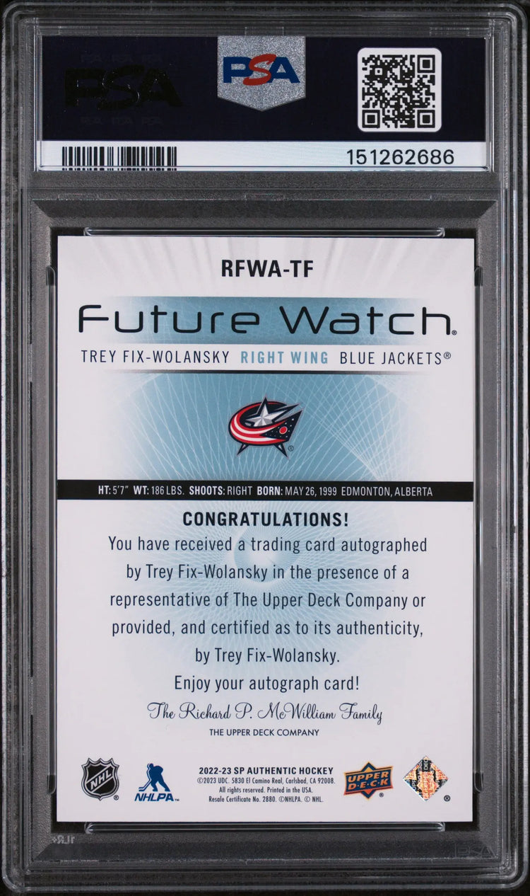 2022 SP Authentic 2012-2013 Retro Autograph Future Watch Trey Fix-Wolansky #RFWATF 256/699 PSA 10 