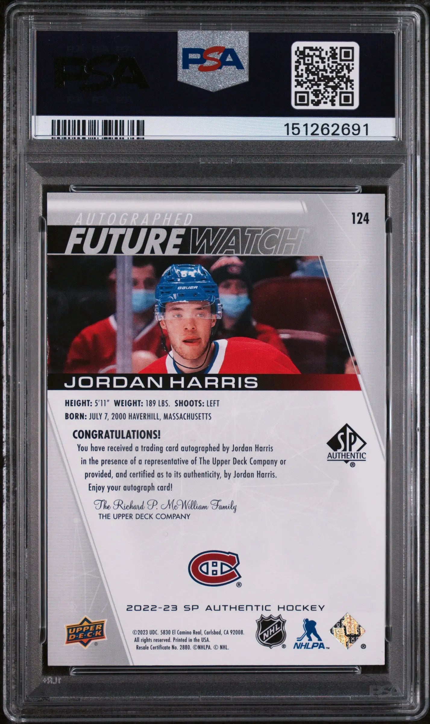 2022 SP Authentic Jordan Harris #124 Autograph 902/999 PSA 10 