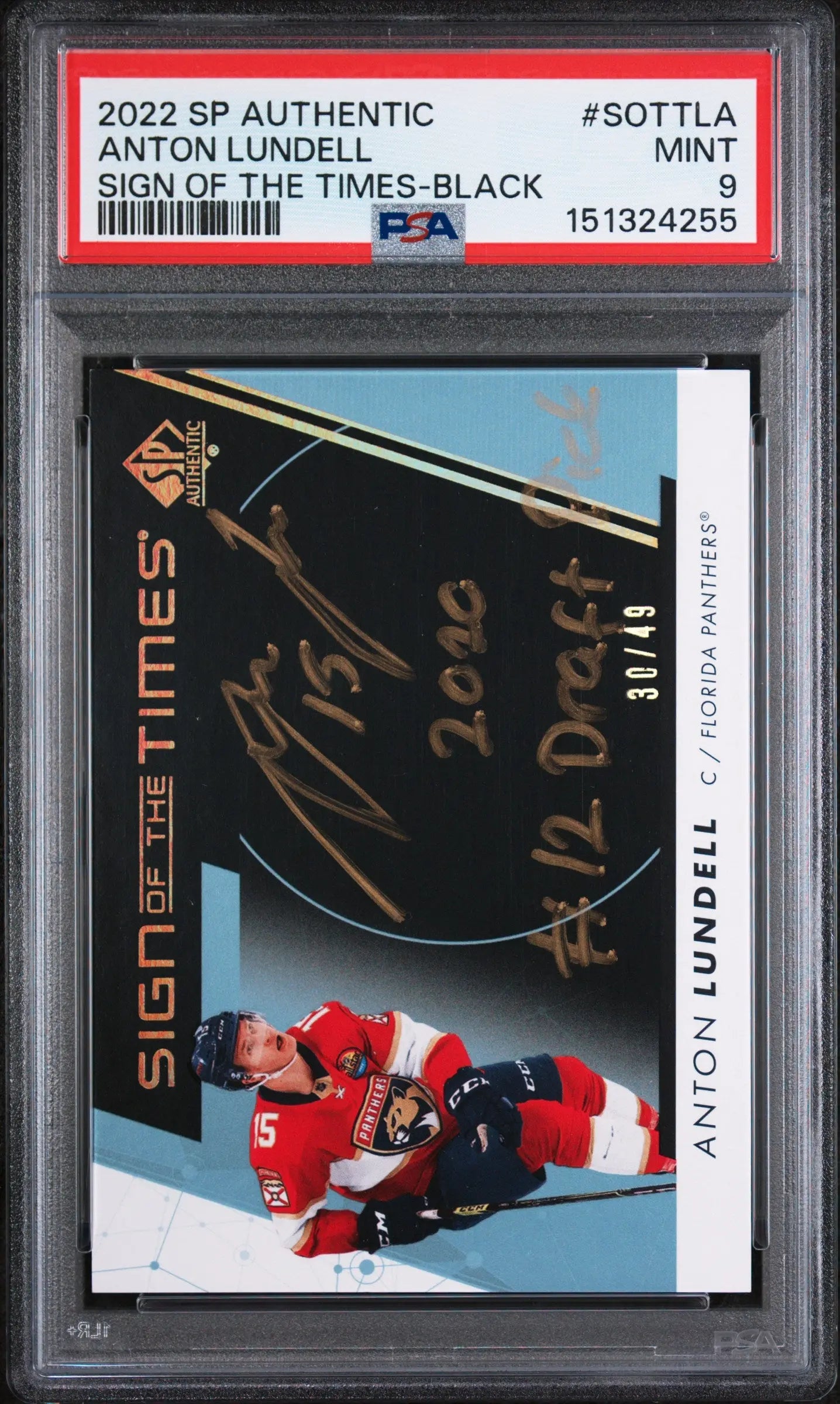 2022 SP Authentic Sign Of The Times Autograph Anton Lundell Auto Black /49 PSA 9 