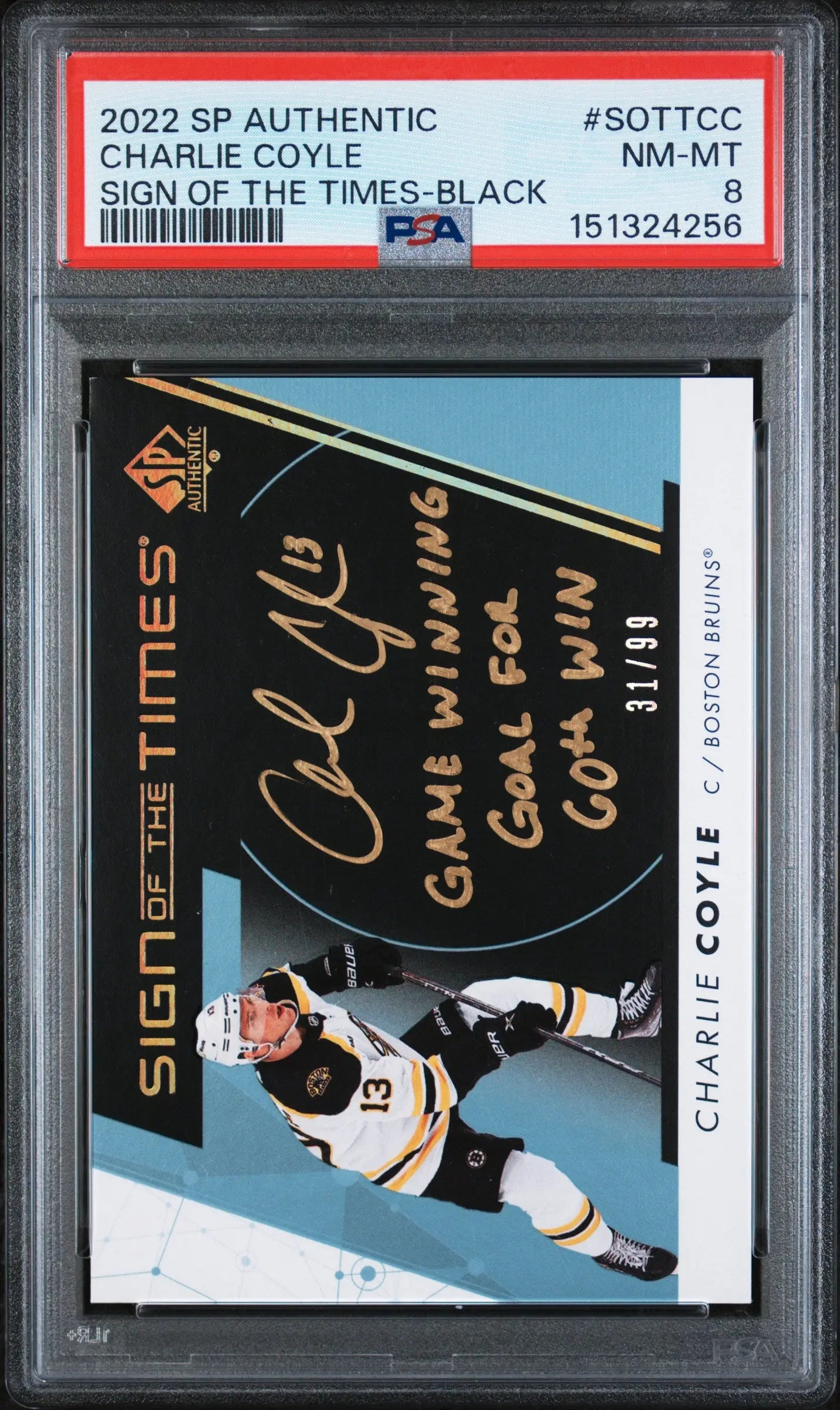 2022 SP Authentic Sign Of The Times Autograph Charlie Coyle Auto Black /99 PSA 8 