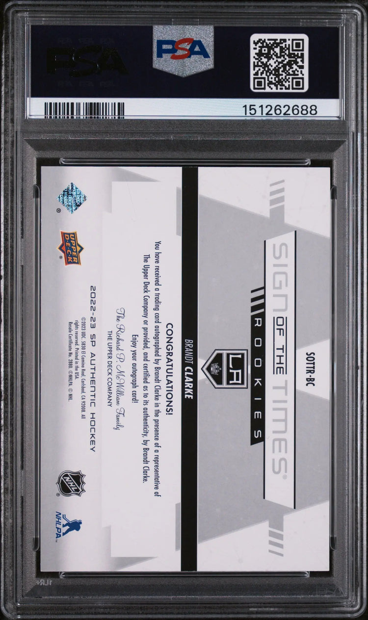 2022 SP Authentic Sign Of The Times Rookies Brandt Clarke #SOTTRBC PSA 10 