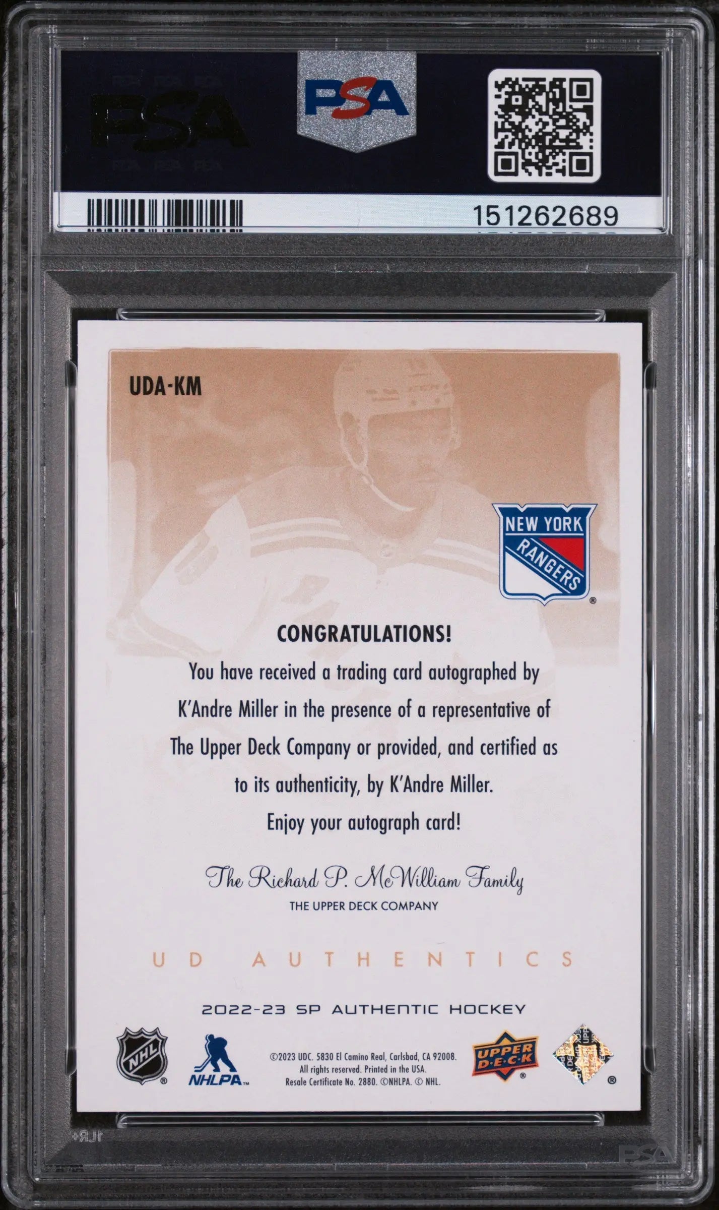 2022 SP Authentic UD Authentics Autographs K'andre Miller #UDAKM PSA 10 