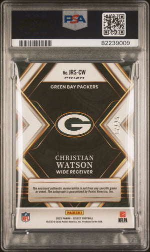 2022 Select Football Christian Watson RC Jumbo Patch Auto TieDye Prizm PSA 9 /25 