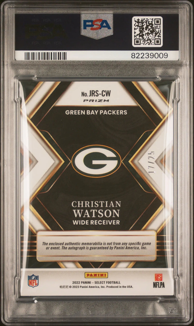 2022 Select Football Christian Watson RC Jumbo Patch Auto TieDye Prizm PSA 9 /25 