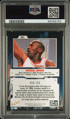 2022 Skybox Metal Universe Champions Michael Jordan Precious Gems Red PSA 8 /100 