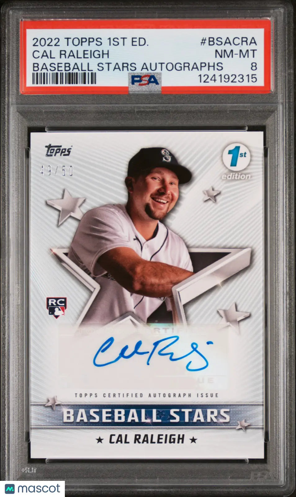 2022 Topps 1st Edition Baseball Stars Autographs Cal Raleigh #BSACRA 49/50 PSA 8 