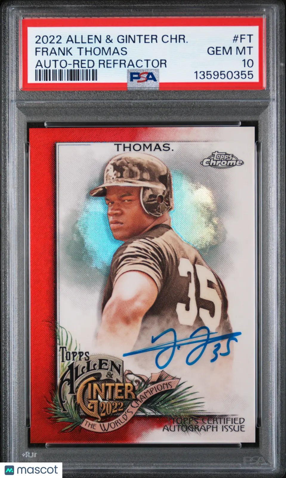 2022 Topps Allen & Ginter Chrome Auto Frank Thomas Red Refractor PSA 10 /5 
