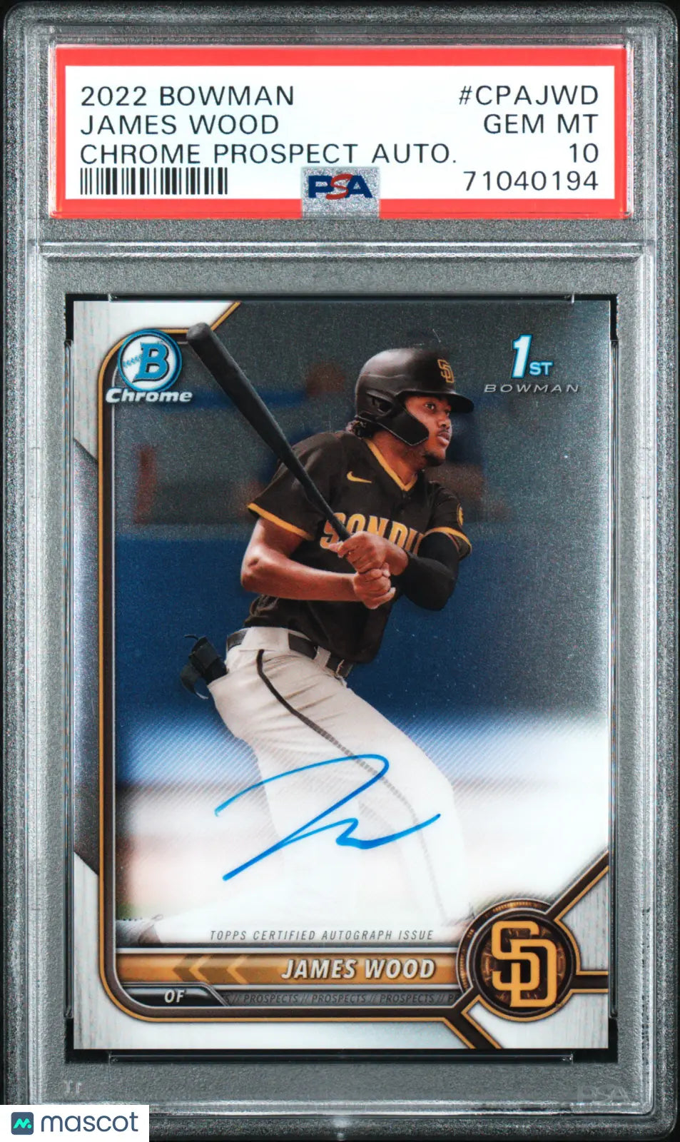 2022 Topps Bowman Chrome Prospect Autographs James Wood Auto PSA 10 