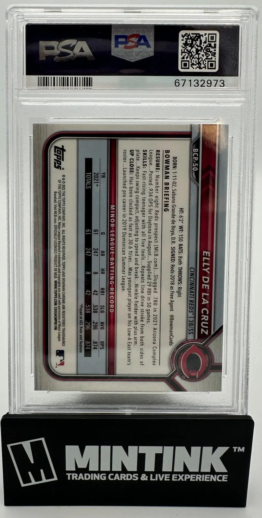 2022 Topps Bowman Chrome Prospects Elly De La Cruz PSA 10 