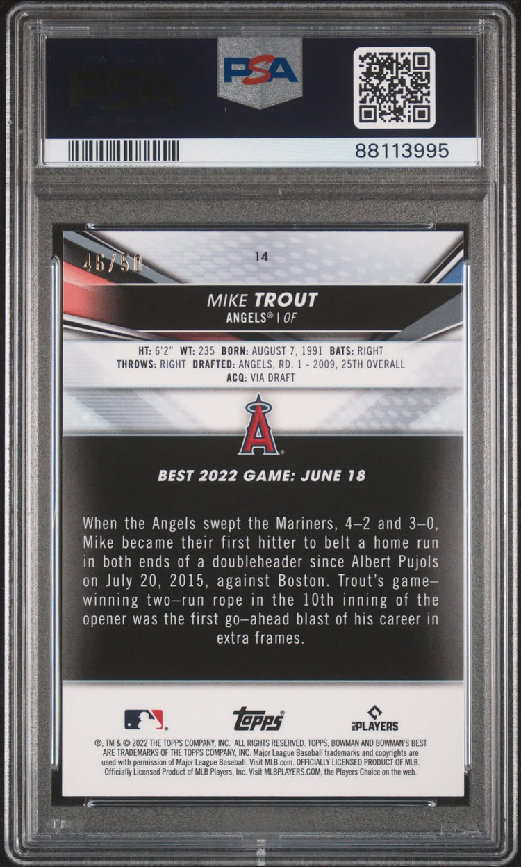 2022 Topps Bowman's Best Mike Trout  Gold Refractor /150 PSA 10 