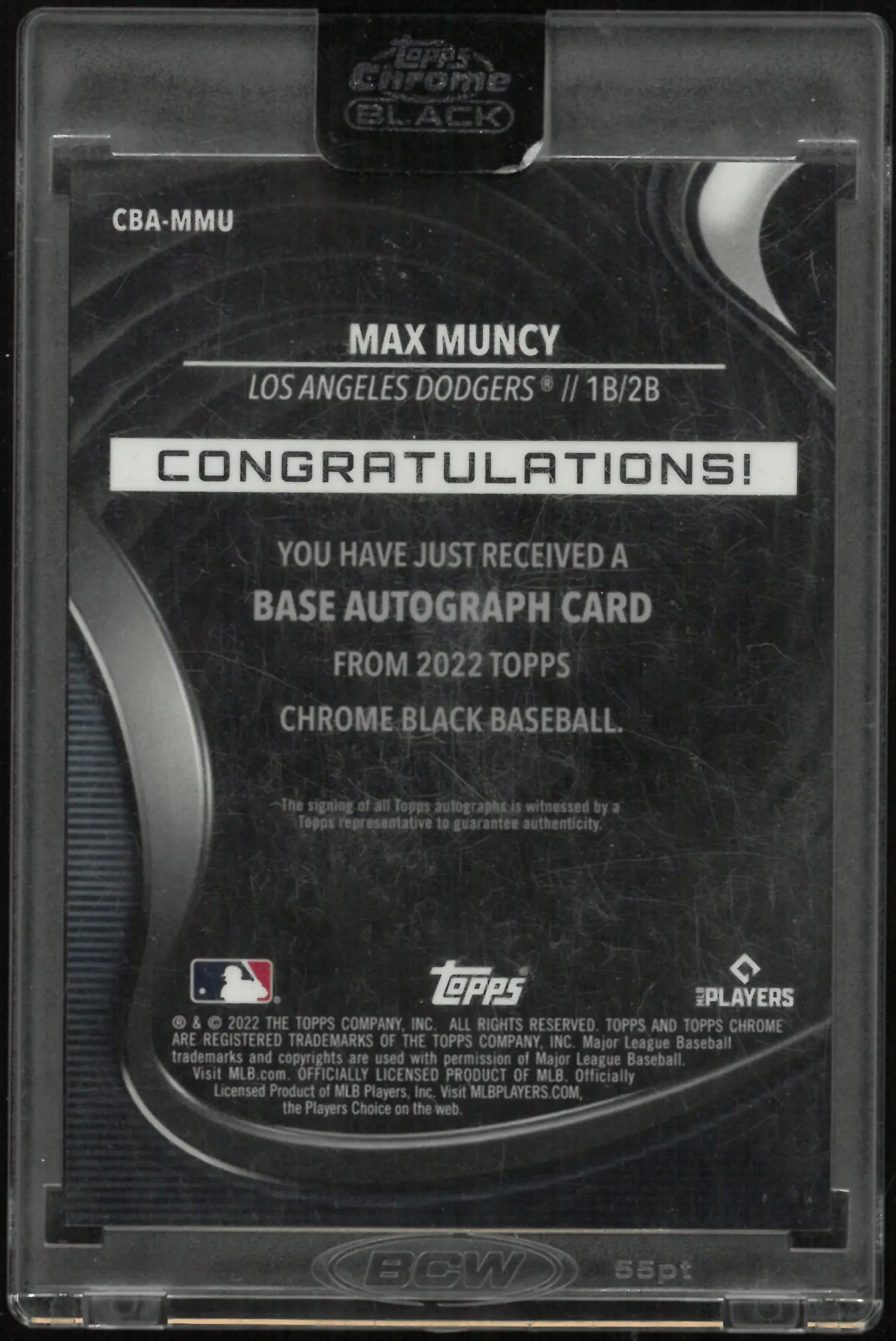 2022 Topps Chrome Black Autograph Max Muncy Auto 