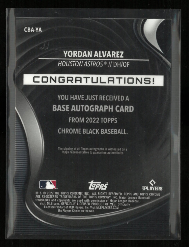 2022 Topps Chrome Black Base Autograph Yordan Alvarez Autograph Gold /50 