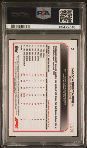 2022 Topps Chrome F1 Max Verstappen Gold Checker Flag Refractor PSA 10 /50 