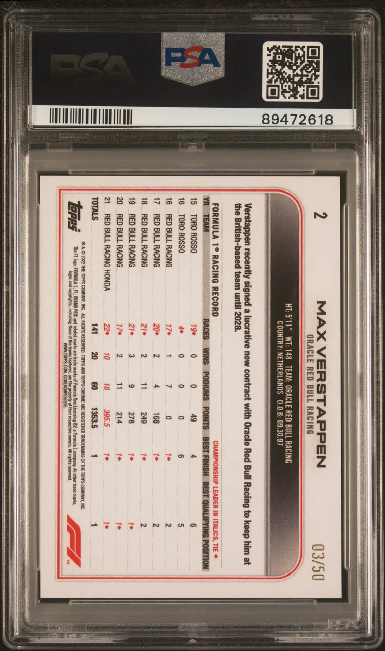 2022 Topps Chrome F1 Max Verstappen Gold Checker Flag Refractor PSA 10 /50 