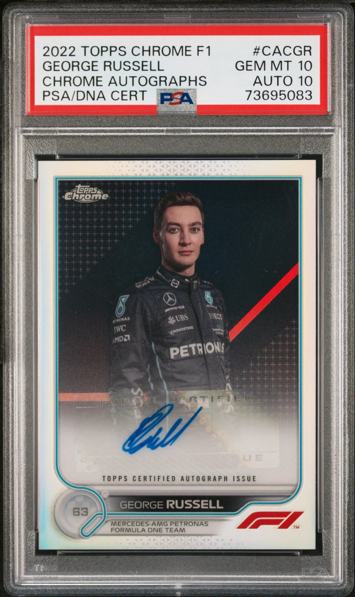 2022 Topps Chrome Formula 1 F1 Chrome Auto George Russell #CACGR PSA 10 Auto 10 
