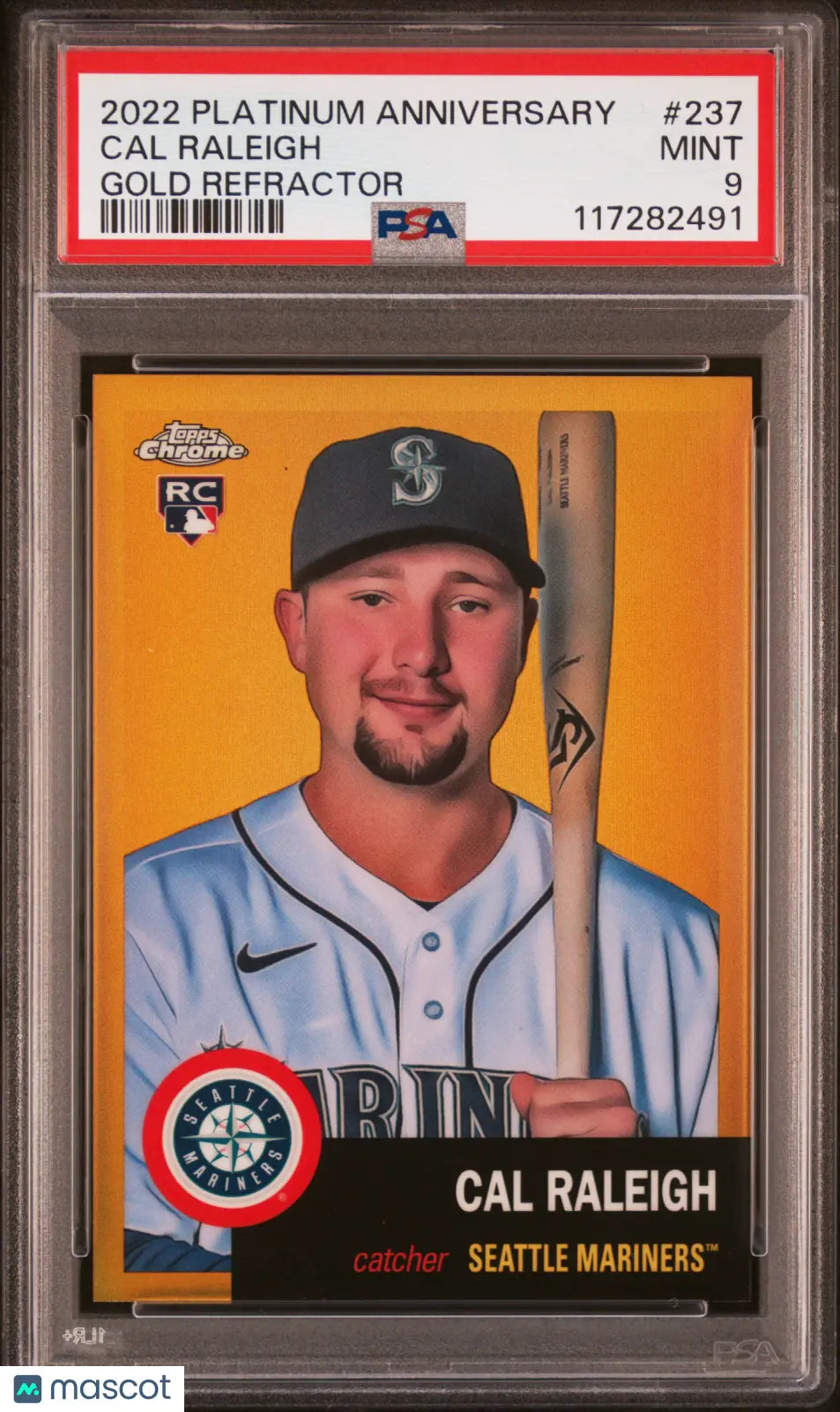 2022 Topps Chrome Platinum Cal Raleigh RC Rookie Gold Refractor PSA 9 /50 