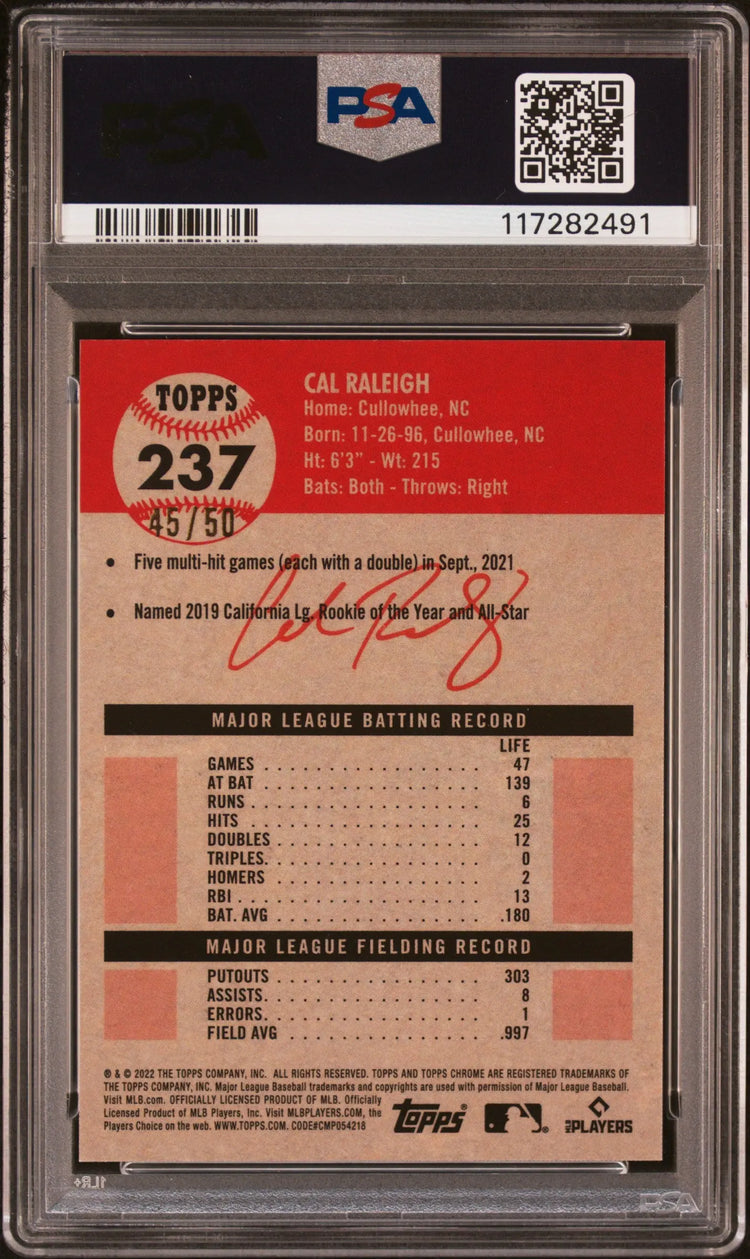 2022 Topps Chrome Platinum Cal Raleigh RC Rookie Gold Refractor PSA 9 /50 