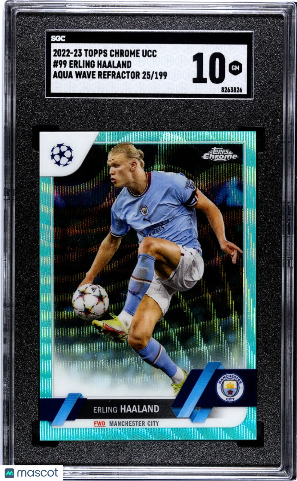 2022 Topps Chrome UCC Aqua Wave Refractor Erling Haaland #99 /199 SGC 10 