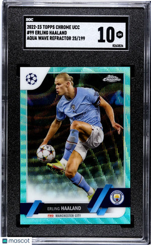 2022 Topps Chrome UCC Aqua Wave Refractor Erling Haaland #99 /199 SGC 10 