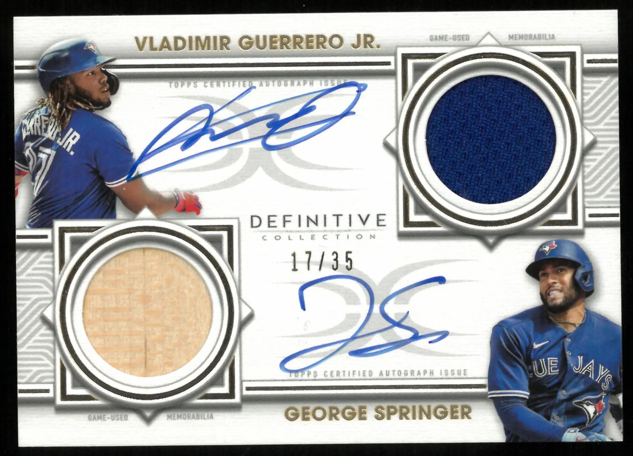 2022 Topps Definitive Baseball Guerrero Jr. Springer Dual Patch Relic Auto /35 