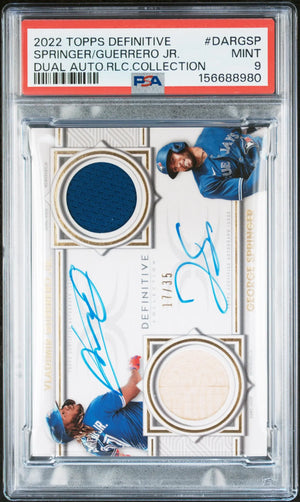 2022 Topps Definitive Dual Autograph Relic Springer/Guerrero Jr. Auto /35 PSA 9 