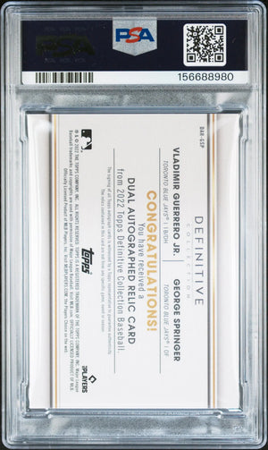 2022 Topps Definitive Dual Autograph Relic Springer/Guerrero Jr. Auto /35 PSA 9 