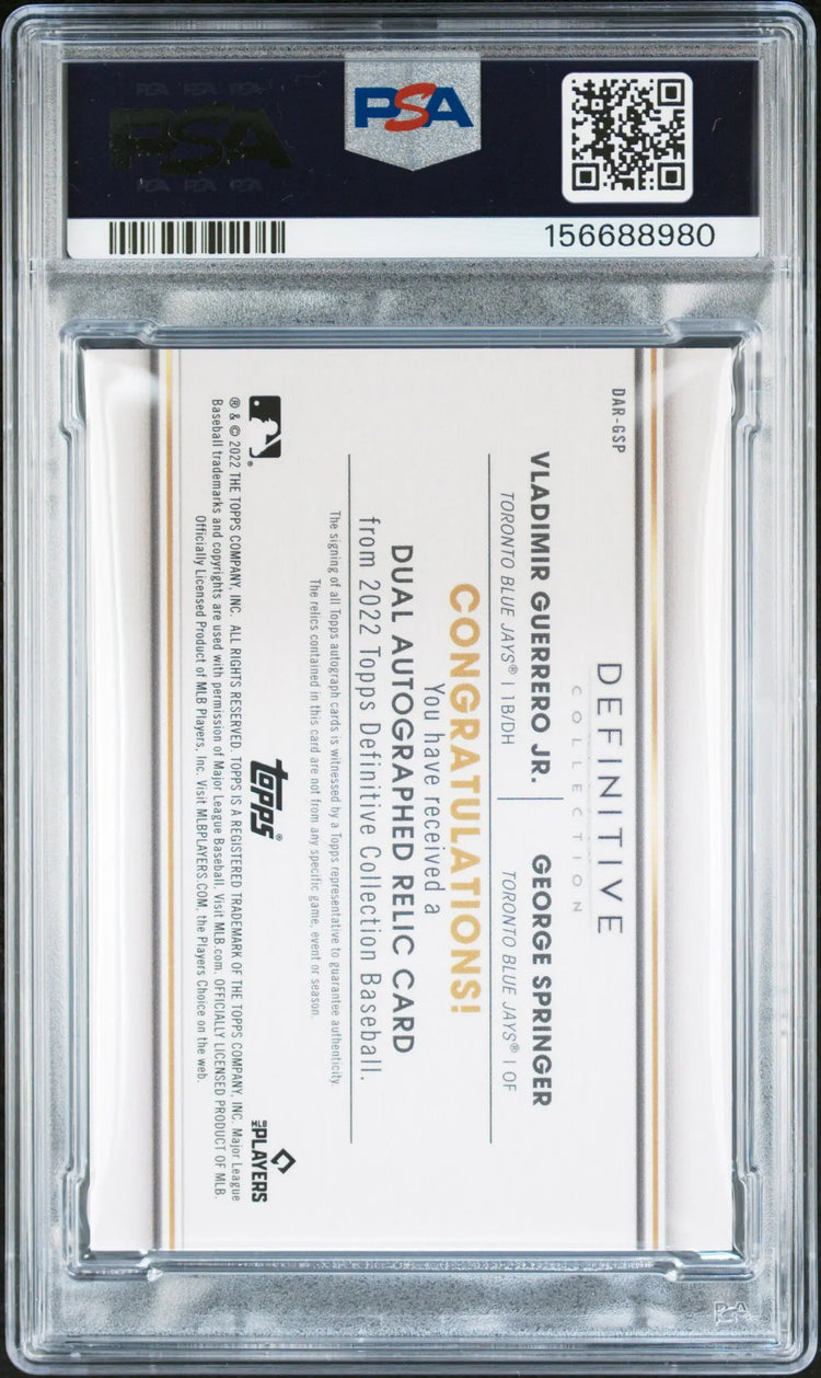 2022 Topps Definitive Dual Autograph Relic Springer/Guerrero Jr. Auto /35 PSA 9 