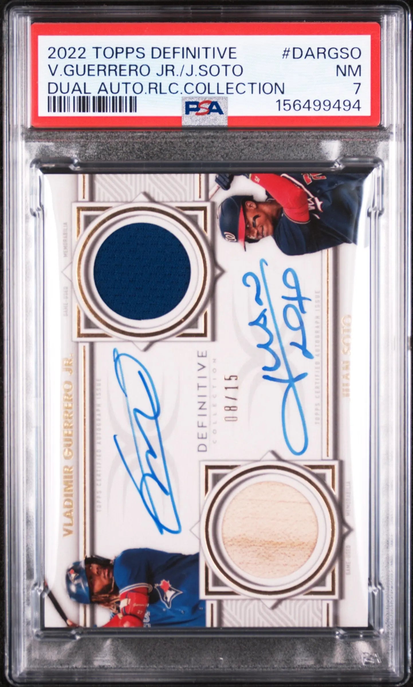 2022 Topps Definitive Dual Autographed Patch V.Guerrero JR/J.Soto Auto /15 PSA 7 
