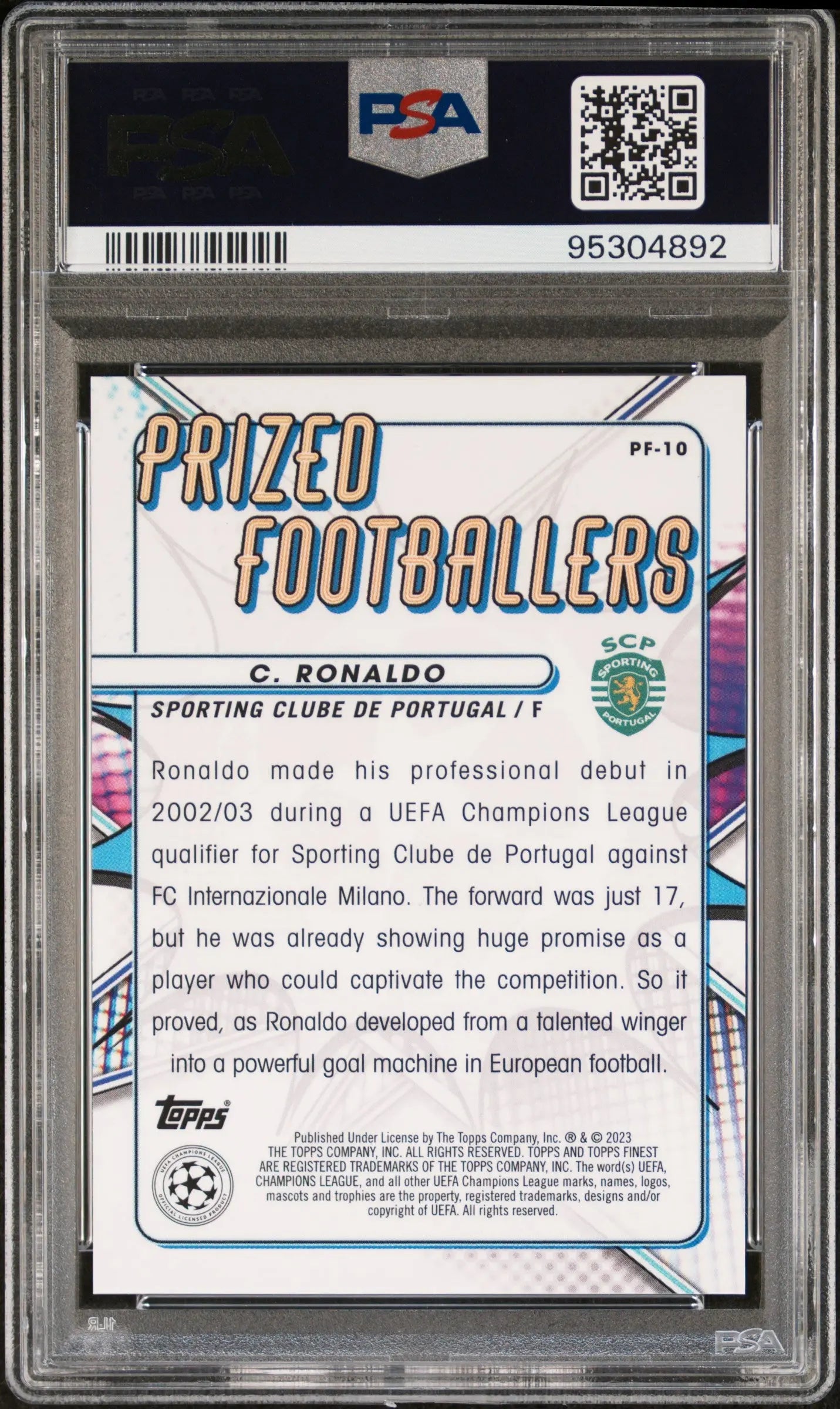 2022 Topps Finest UCC Prized Footballers Rose Gold Cristiano Ronaldo /75 PSA 10 