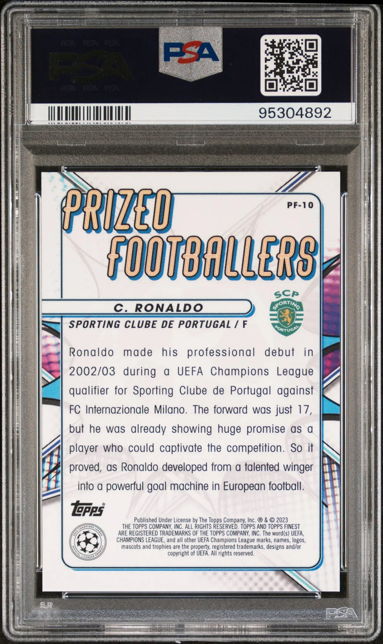 2022 Topps Finest UCC Prized Footballers Rose Gold Cristiano Ronaldo /75 PSA 10 
