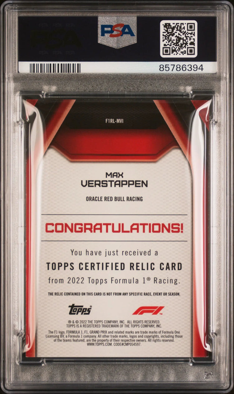 2022 Topps Formula 1 F1 Relics Max Verstappen PSA 8 
