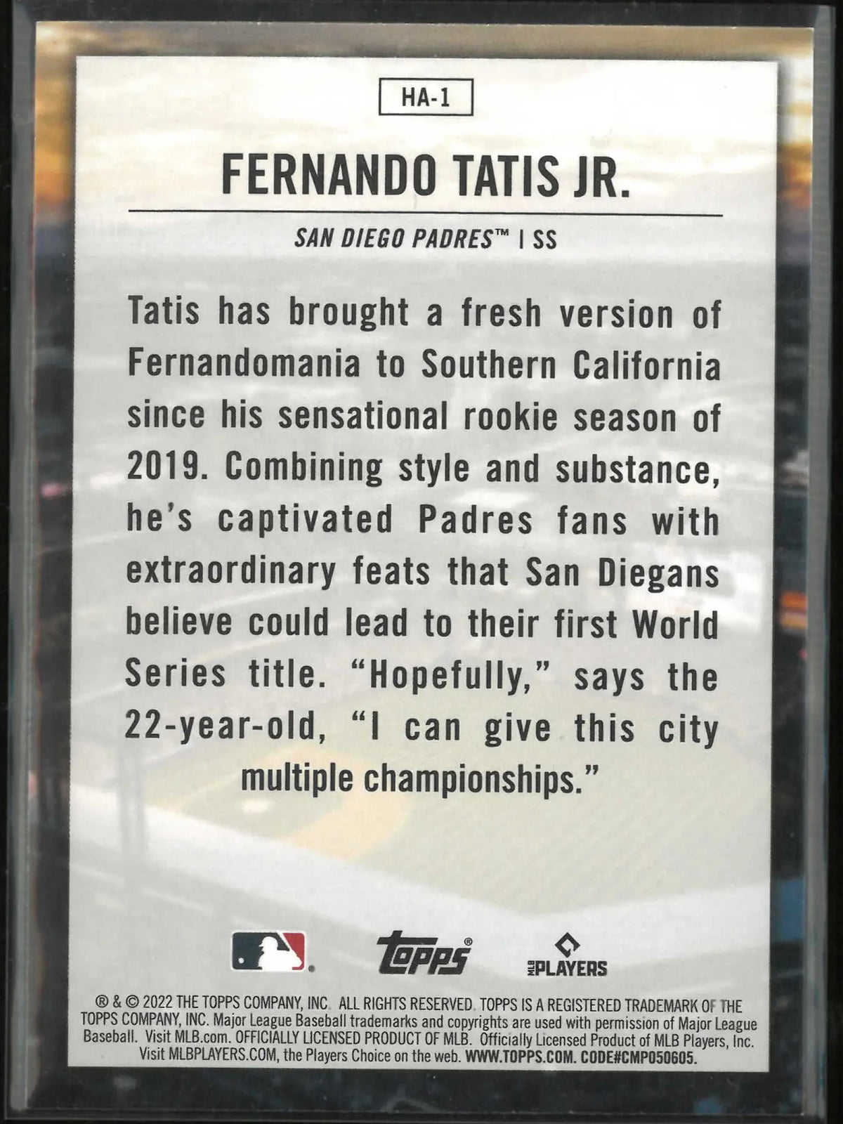 2022 Topps Home Field Advantage Fernando Tatis 