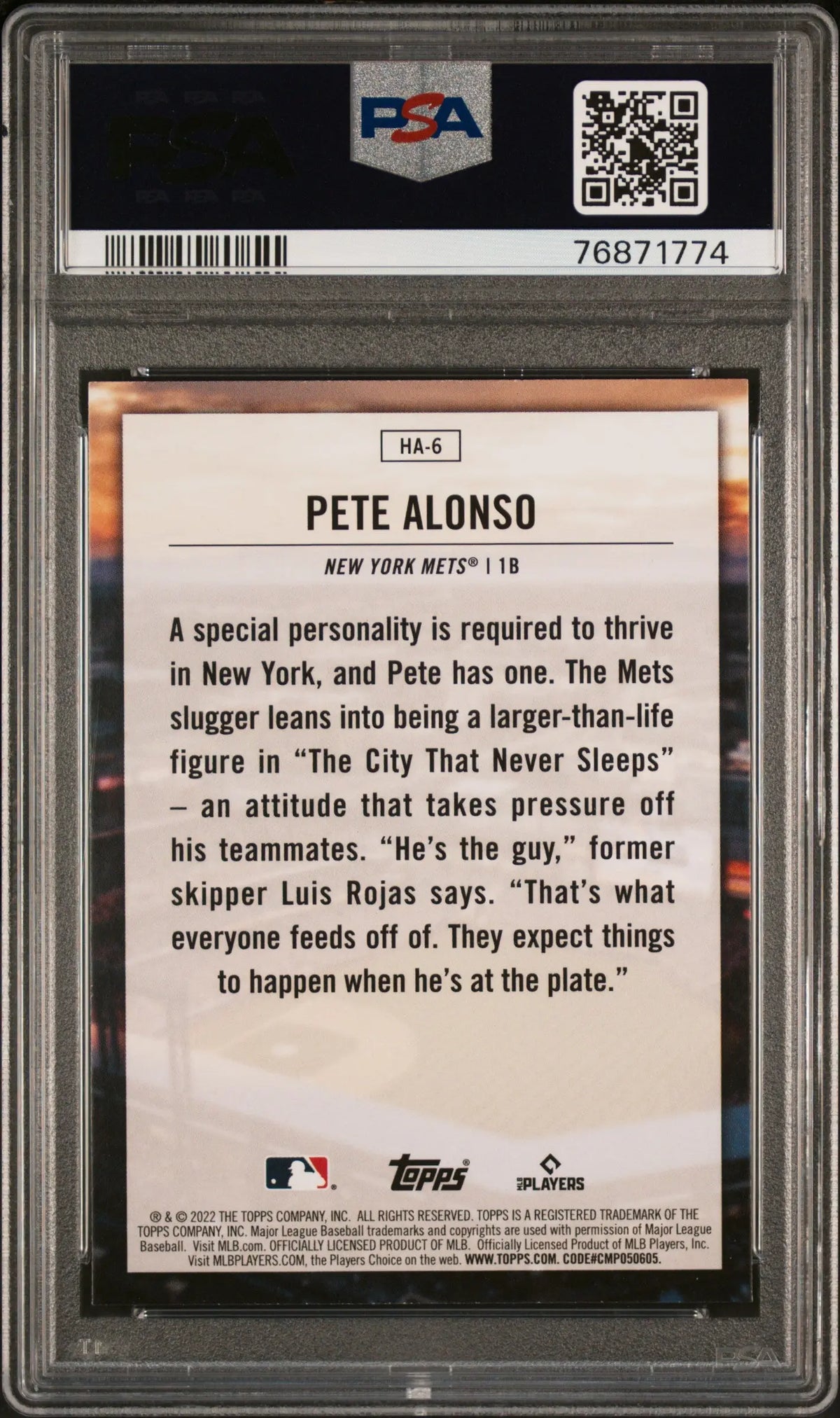 2022 Topps Home Field Advantage Pete Alonso PSA 9 