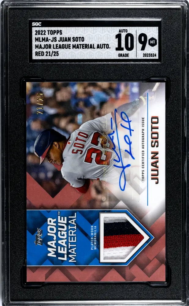 2022 Topps Major League Patch Autograph Juan Soto Auto Red /25 SGC 9 Auto 10 