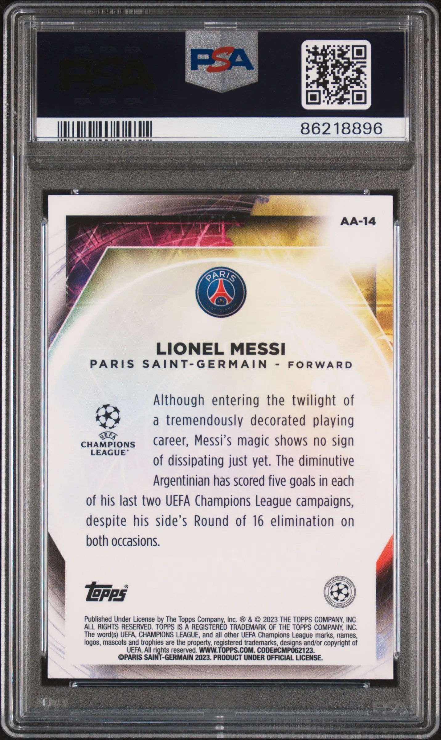 2022 Topps Merlin Chrome Ageless Alchemy Lionel Messi Blue Refractor /75 PSA 9 