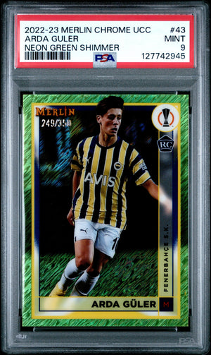 2022 Topps Merlin Chrome UCC Rookie Arda Guler Neon Green Shimmer /350 RC PSA 9 