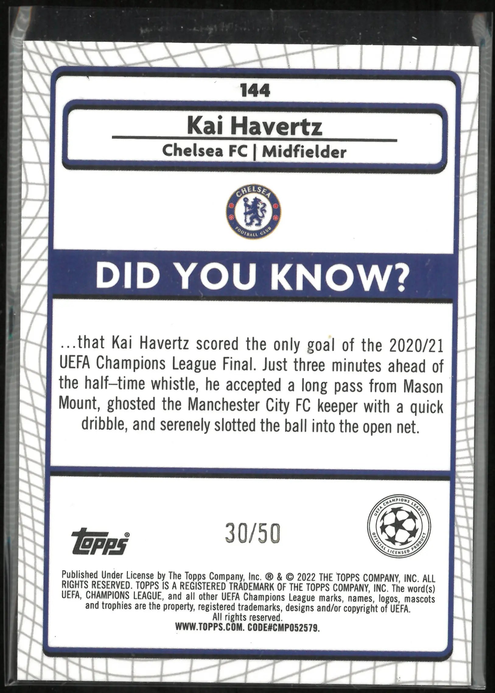 2022 Topps Merlin UEFA Champions League Kai Havertz Gold /50 