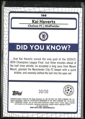 2022 Topps Merlin UEFA Champions League Kai Havertz Gold /50 