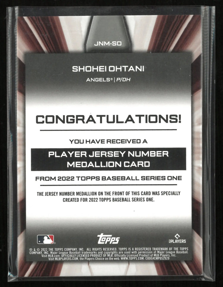 2022 Topps Player Jersey Number Medallion Card Shohei Ohtani 