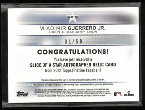 2022 Topps Pristine Slice of A Star Autograph Patch Vladimir Guerrero Jr /50 Auto 