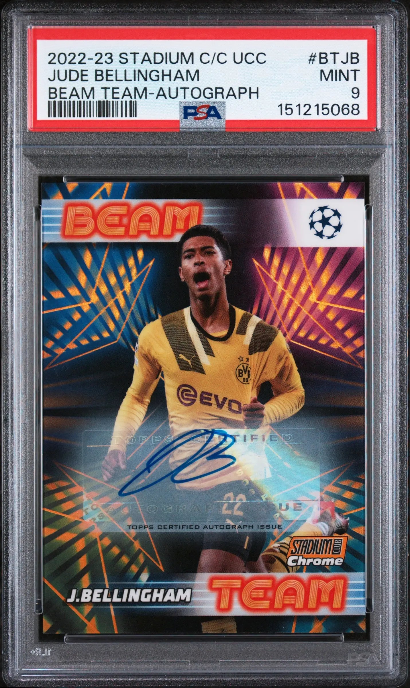 2022 Topps Stadium Cl. Chrome UCC Beam Team Autograph Jude Bellingham Auto PSA 9 