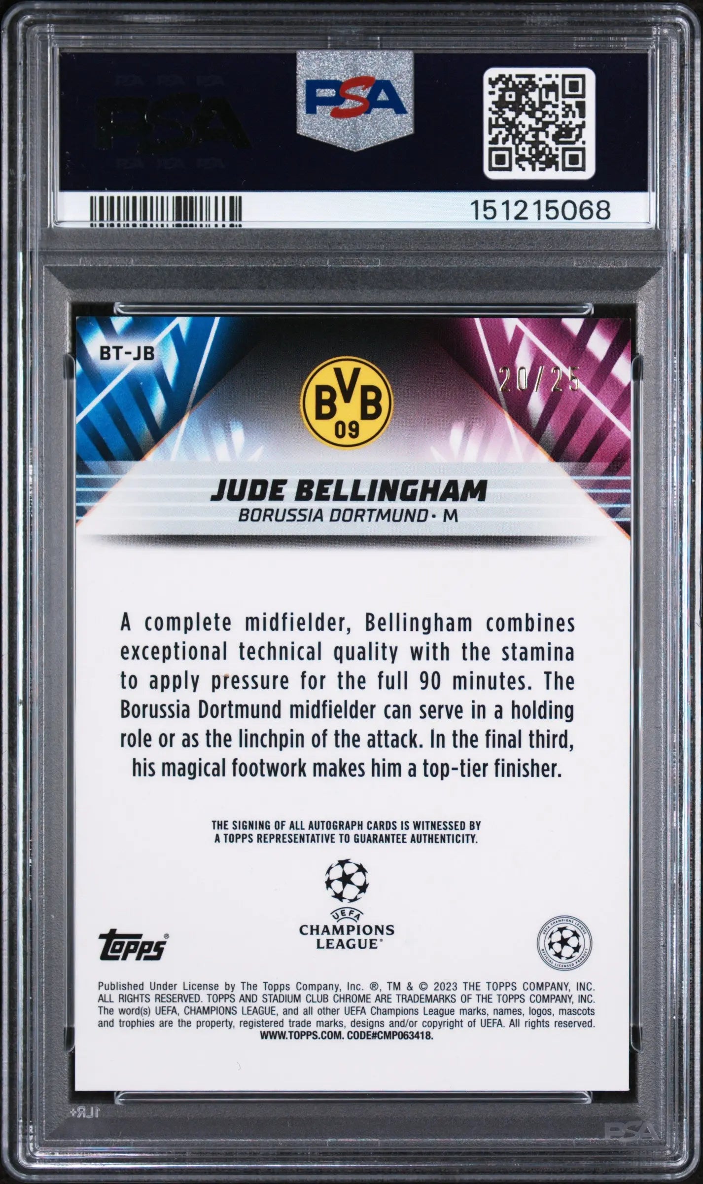 2022 Topps Stadium Cl. Chrome UCC Beam Team Autograph Jude Bellingham Auto PSA 9 