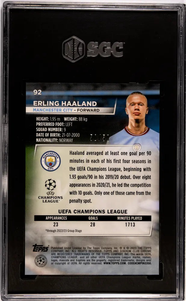 2022 Topps Stadium Club Chrome Ucc Erling Haaland Gold Prism Refractor 50 SGC 9 