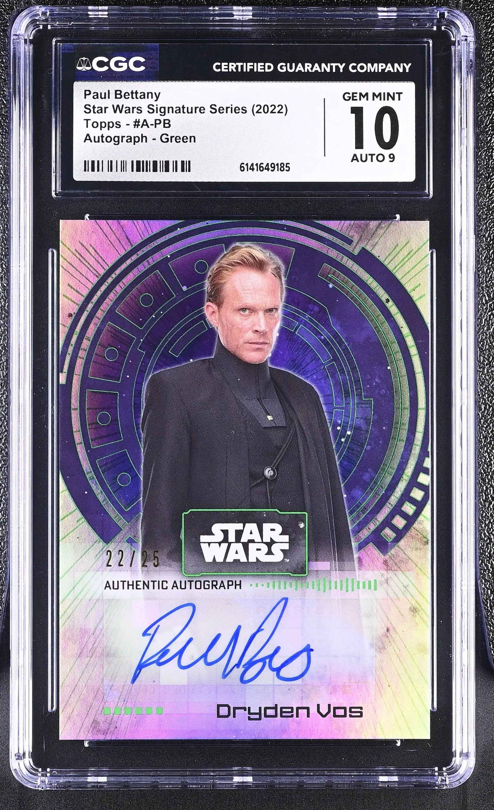 2022 Topps Star Wars Signature Series Autograph Paul Bettany Green /25  CGC 10 