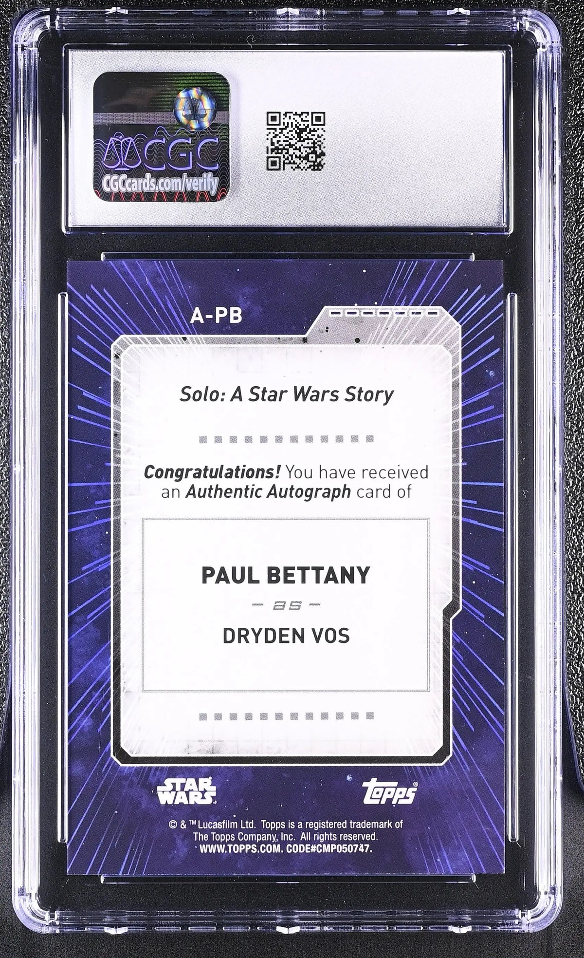 2022 Topps Star Wars Signature Series Autograph Paul Bettany Green /25  CGC 10 